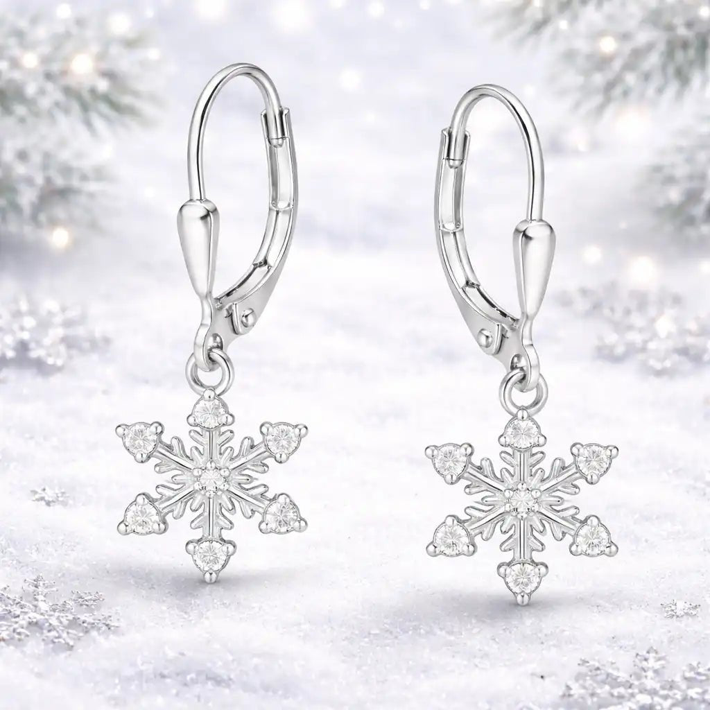 Schneeflocken Ohrringe Kinder 925 Silber – glänzend Bild 2
