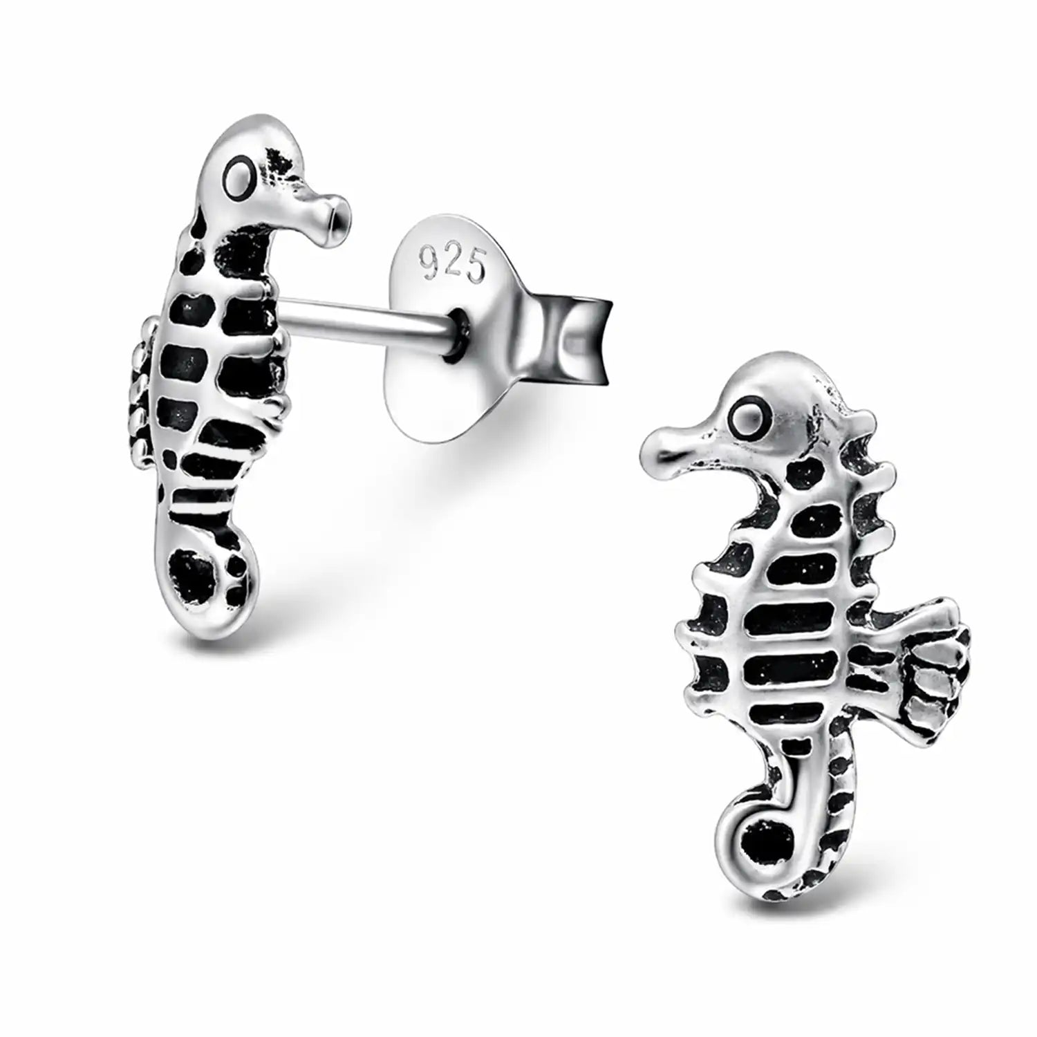 Seepferdchen Ohrstecker 925 Silber oxidiert Bild 1
