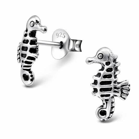 Seepferdchen Ohrstecker 925 Silber oxidiert Bild 1
