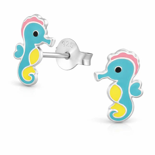 Seepferdchen Ohrstecker Kinder 925 Silber bunt Bild 1