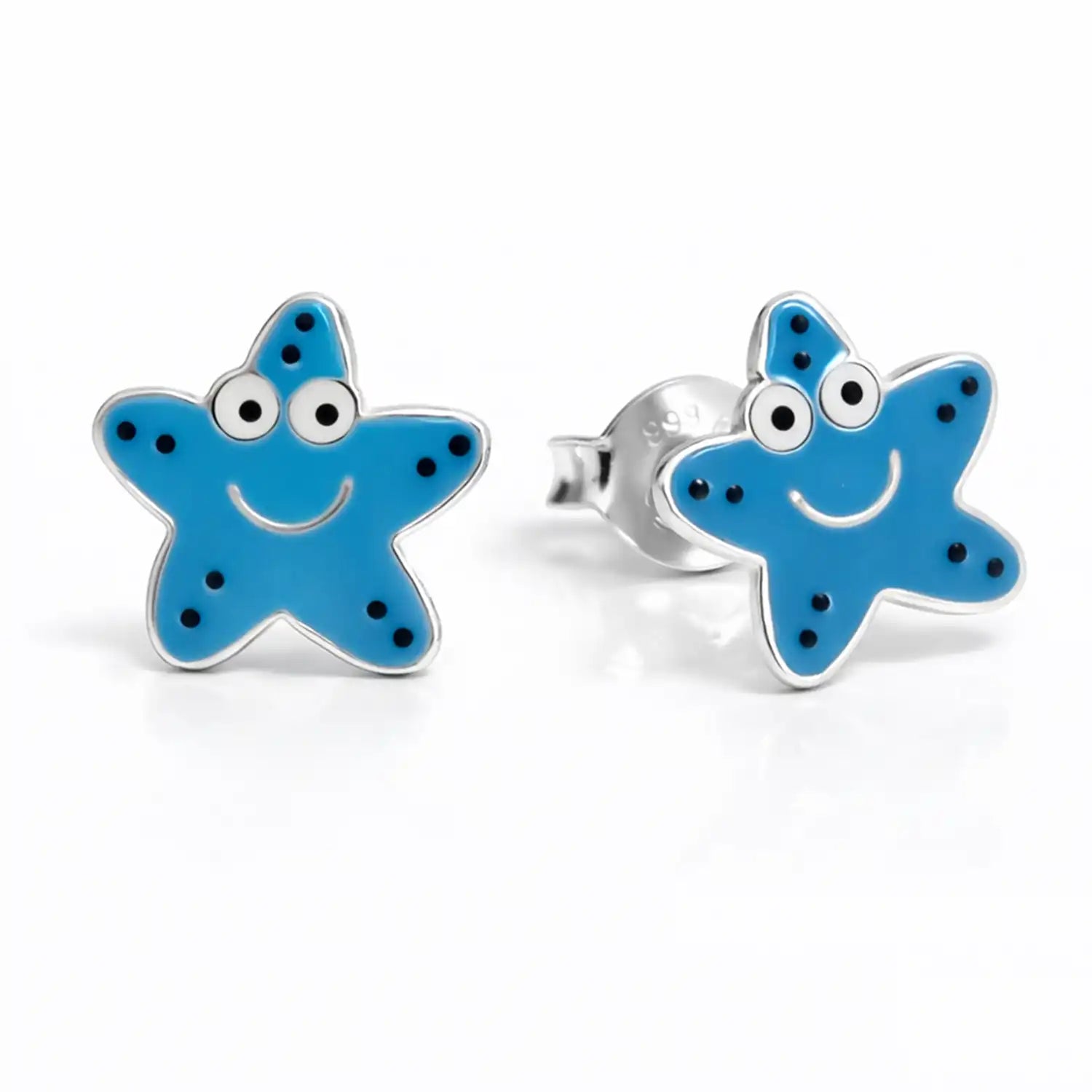 Seestern Ohrstecker Kinder 925 Silber blau – Maritim Blau Bild 1