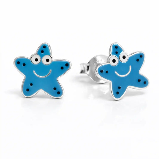 Seestern Ohrstecker Kinder 925 Silber blau – Maritim Blau Bild 1