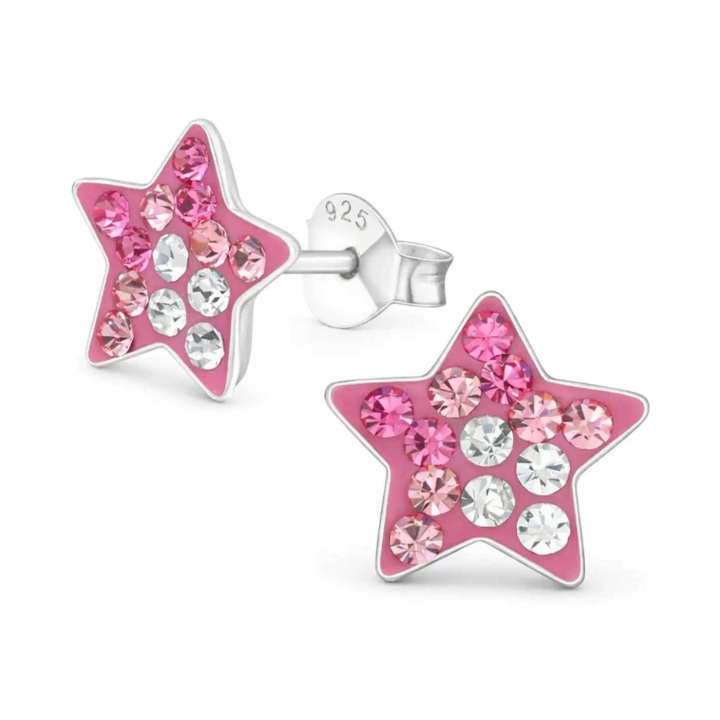 Sterne Ohrstecker Silber 925 – Glitzer Pink Bild 1