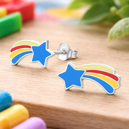 Sternschnuppen Ohrstecker Kinder 925 Silber – Bunt Bild 2