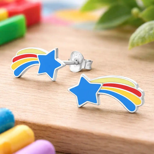 Sternschnuppen Ohrstecker Kinder 925 Silber – Bunt Bild 2