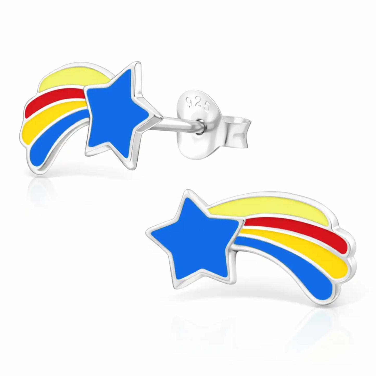 Sternschnuppen Ohrstecker Kinder 925 Silber – Bunt Bild 1