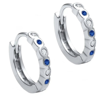 Kinder Creolen 925 Silber – blaue weiße Zirkonia Bild 2