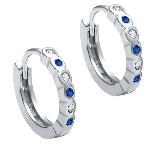 Kinder Creolen 925 Silber – blaue weiße Zirkonia Bild 2