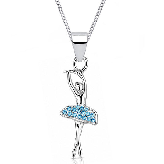 Tänzerin halskette aus 925 Silber mit Ballerina Anhänger Blau