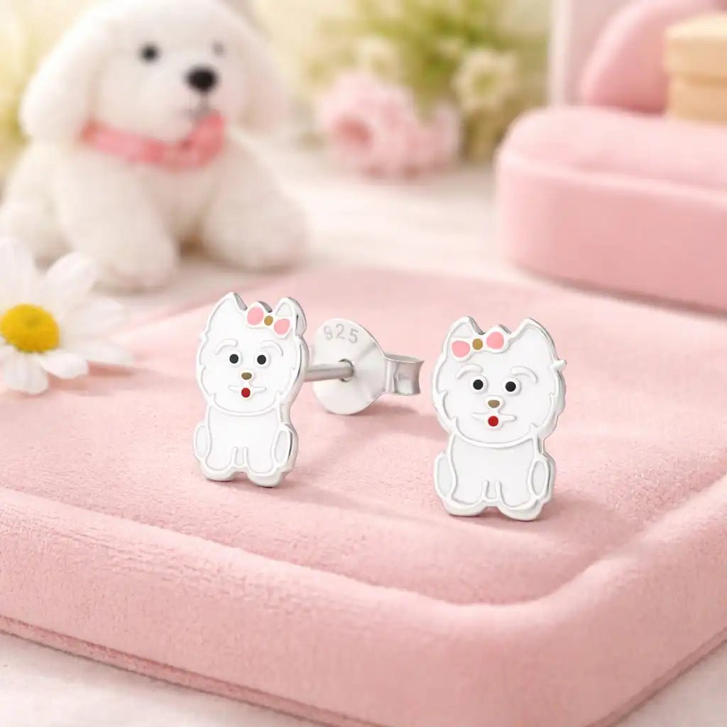 Hund Ohrstecker Kinder 925 Silber weiß – Tier Bild 2