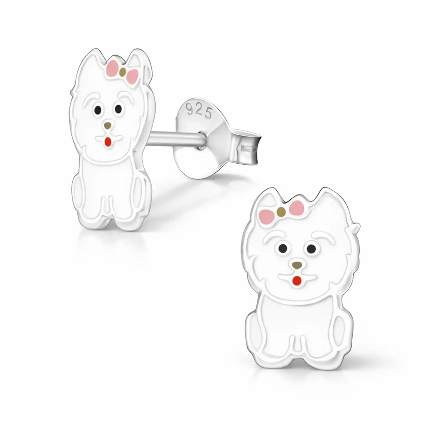 Hund Ohrstecker Kinder 925 Silber weiß – Tier Bild 1