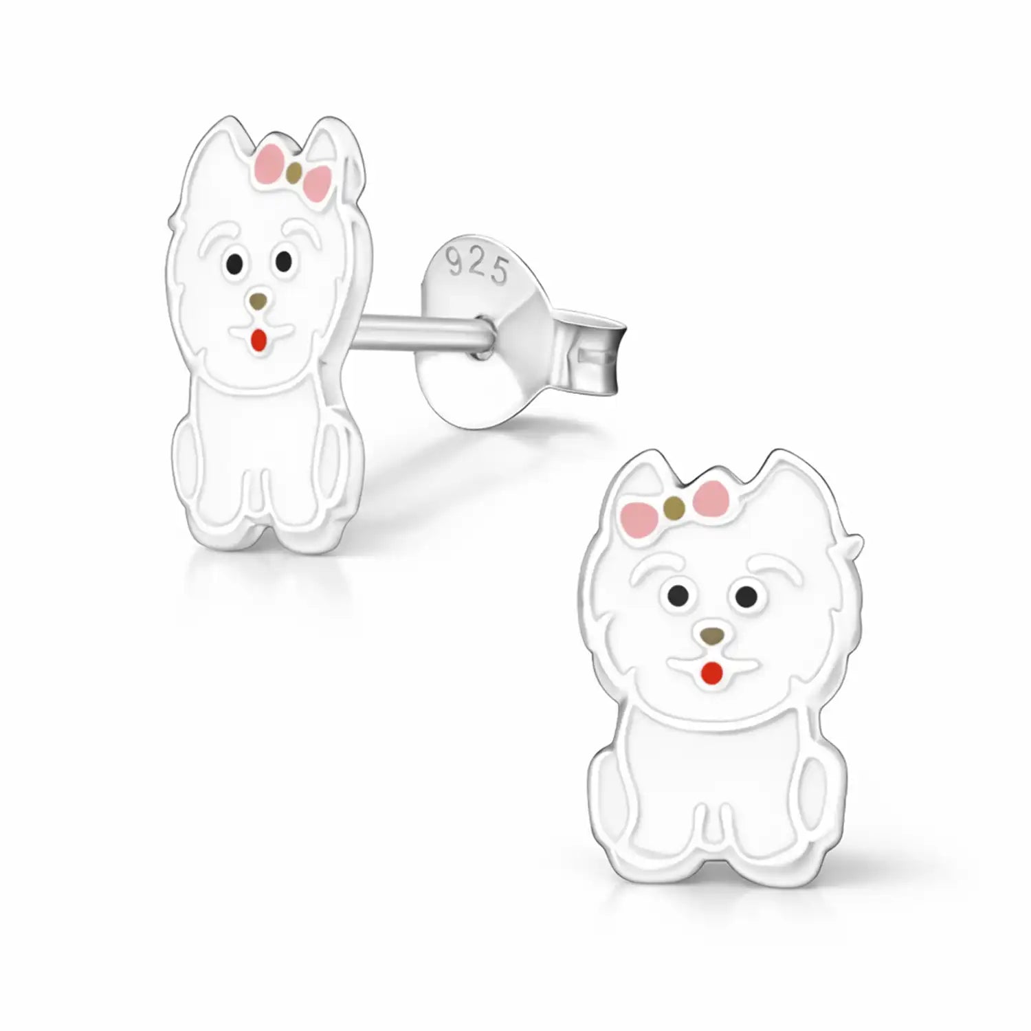 Hund Ohrstecker Kinder 925 Silber weiß – Tier Bild 1