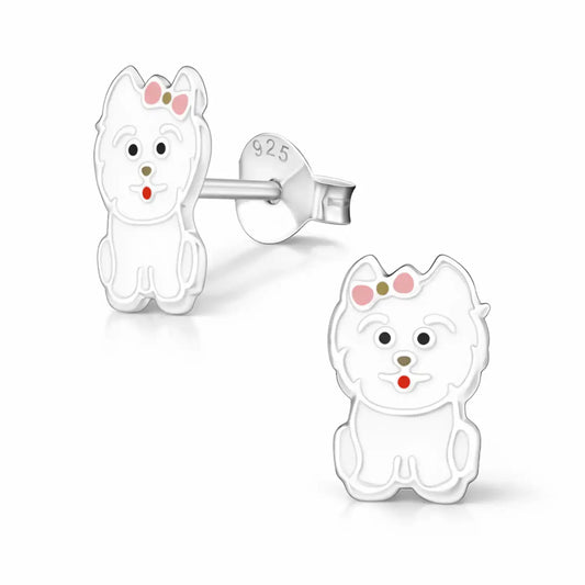Hund Ohrstecker Kinder 925 Silber weiß – Tier Bild 1