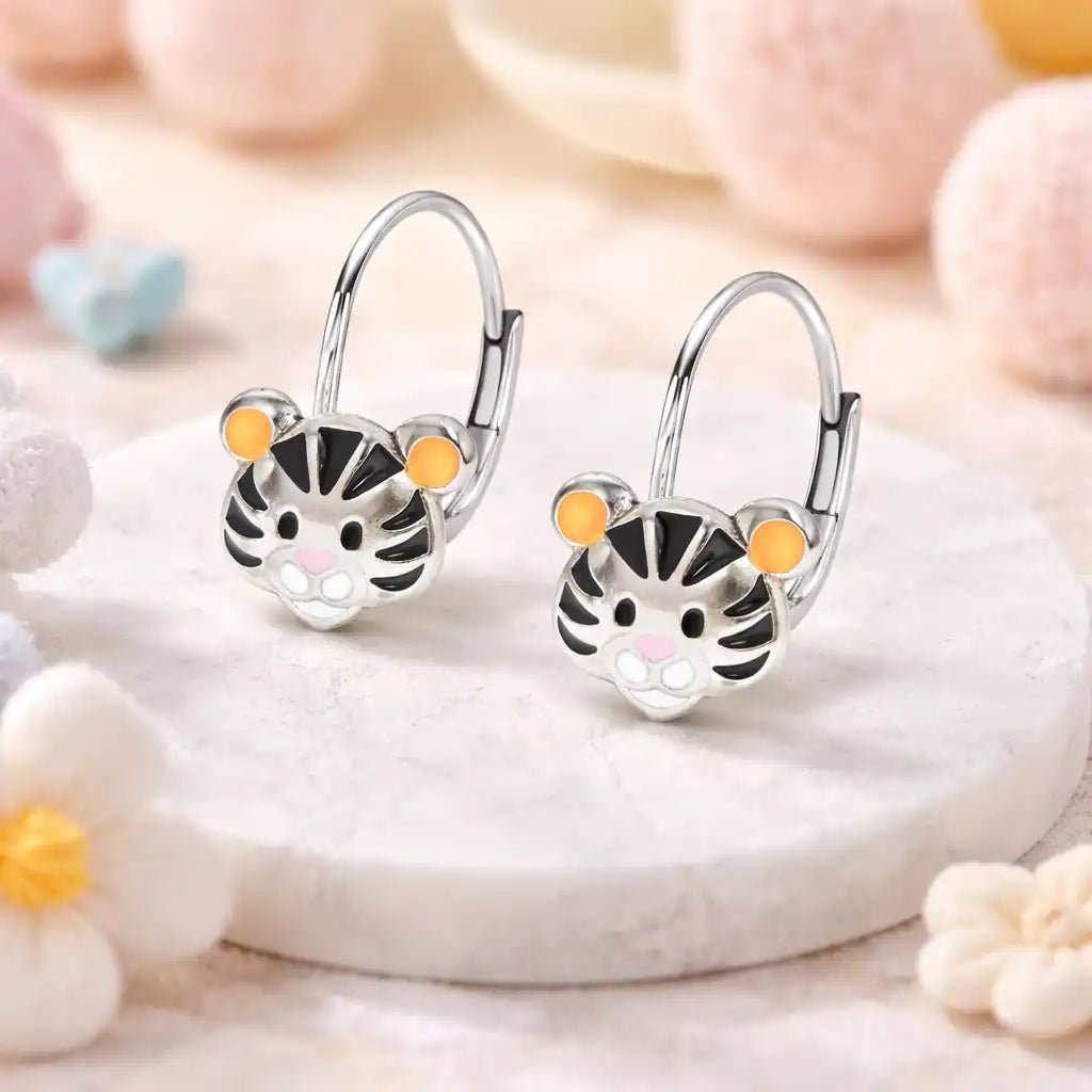 Tiger Ohrringe Kinder Silber 925 Ohrhänger Tier Bild 2