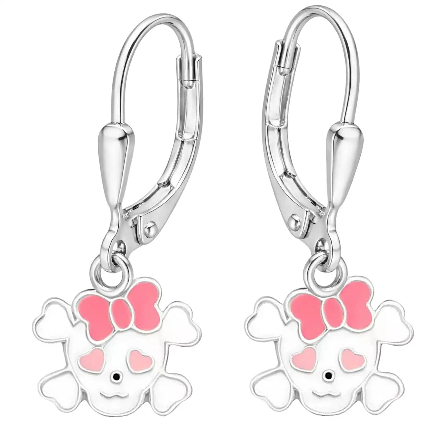 Totenkopf Ohrringe Kinder 925 Silber – bunt rosa Bild 1