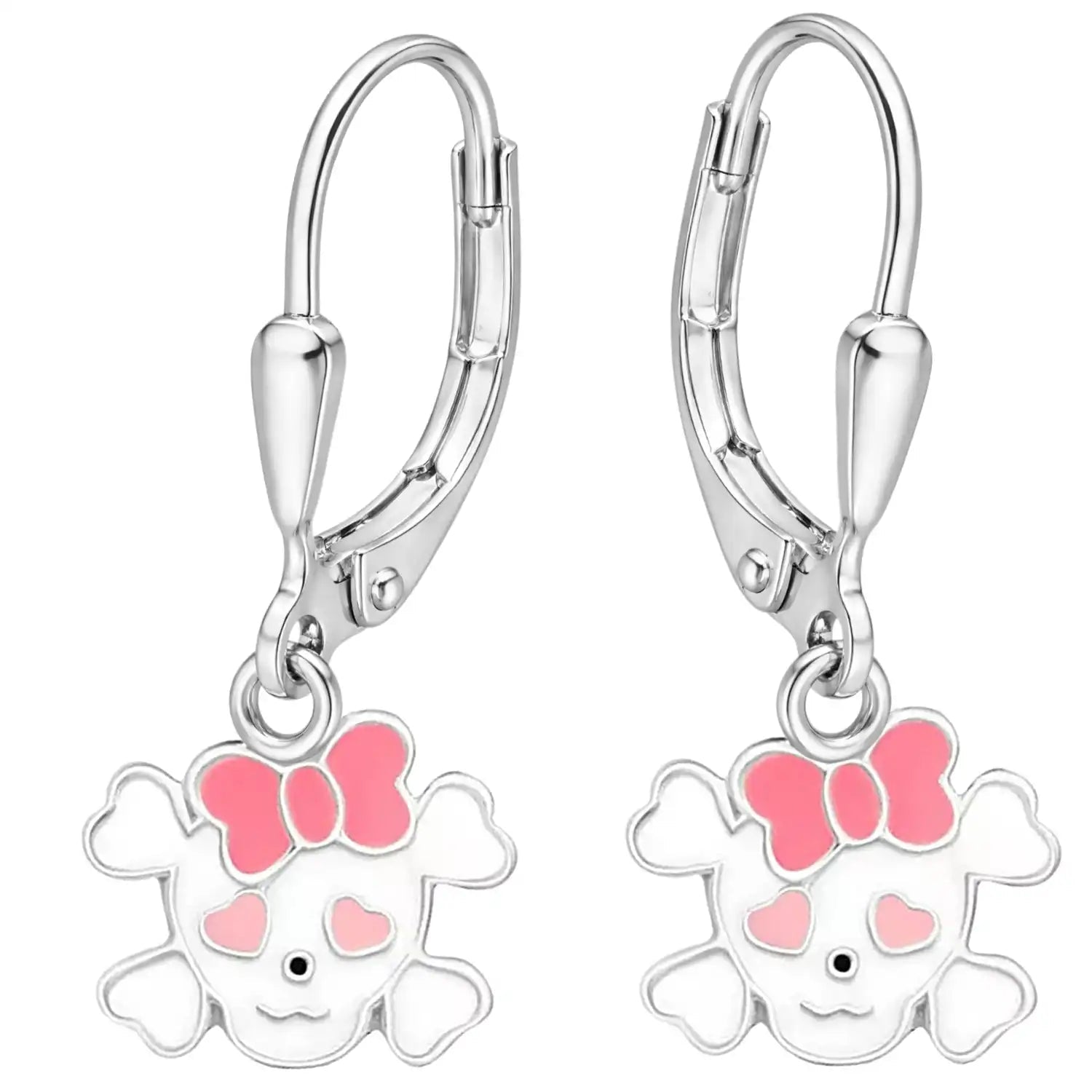 Totenkopf Ohrringe Kinder 925 Silber – bunt rosa Bild 1