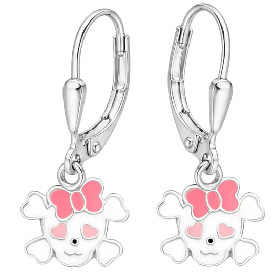 Totenkopf Ohrringe Kinder 925 Silber – bunt rosa Bild 1