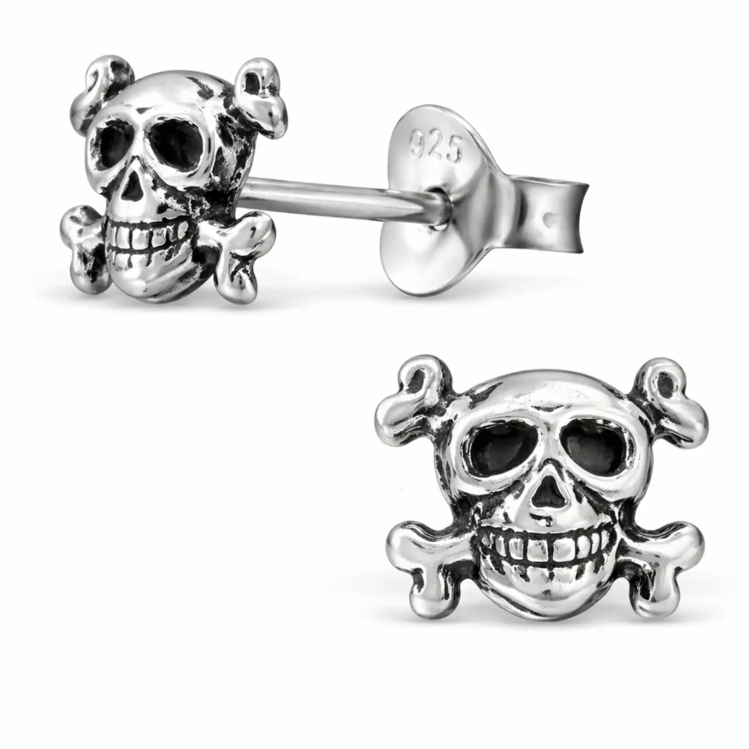 Totenkopf Ohrstecker 925 Silber oxidiert - Schädel Bild 1