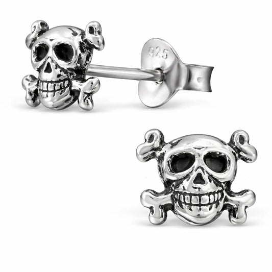 Totenkopf Ohrstecker 925 Silber oxidiert - Schädel Bild 1