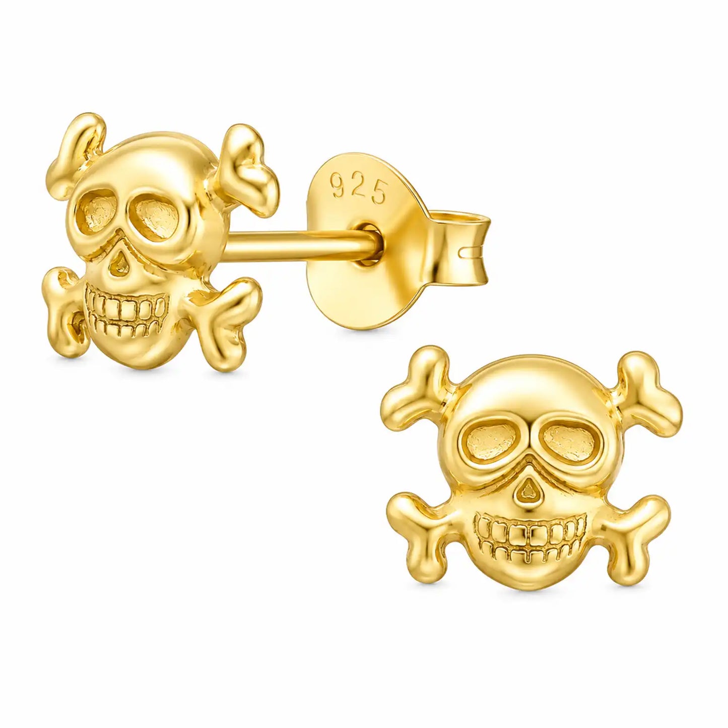 Totenkopf Ohrstecker aus 925 Silber – vergoldeter Skull Look Bild 1