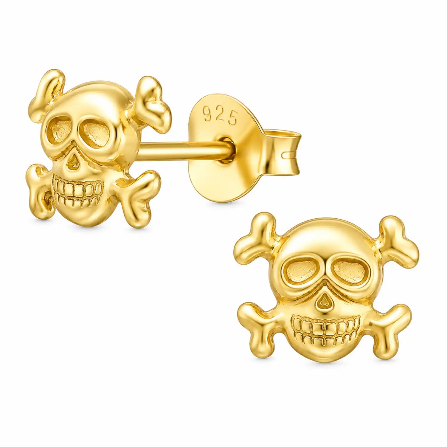Totenkopf Ohrstecker aus 925 Silber – vergoldeter Skull Look Bild 1