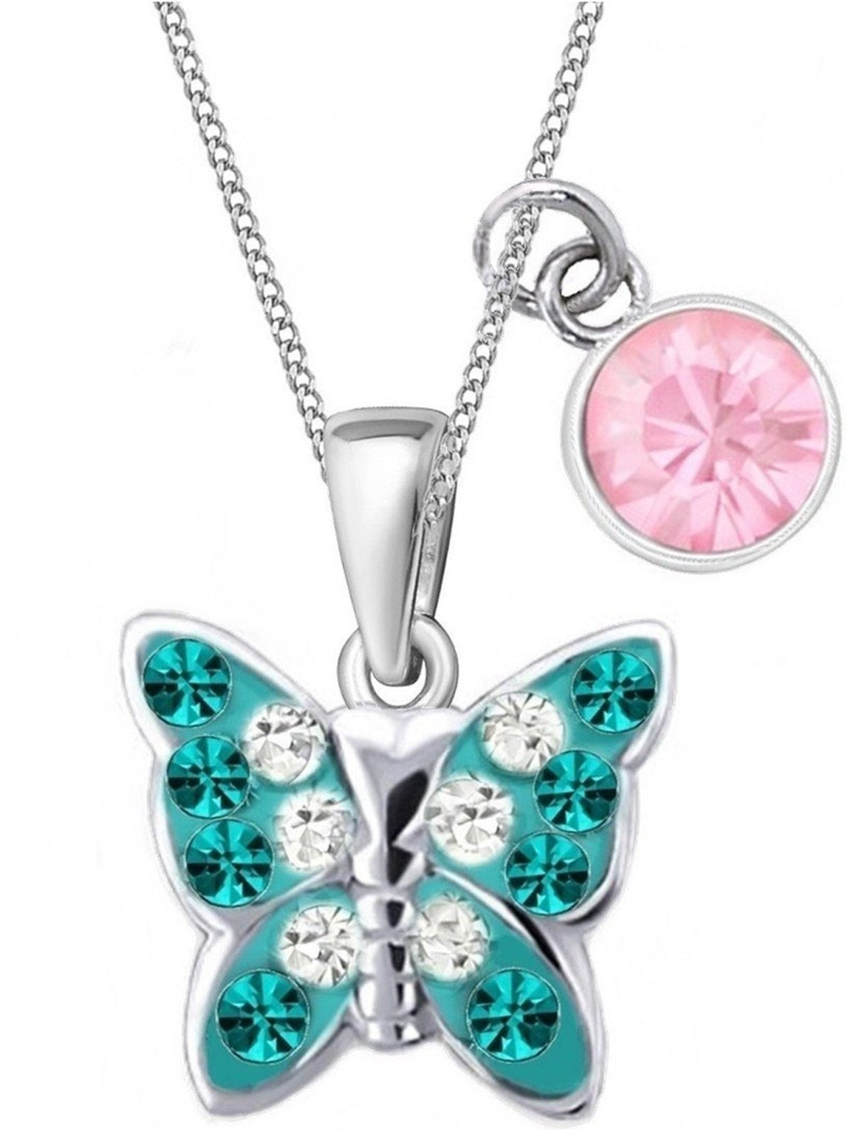 Schmetterling Kette für Mädchen Türkis Rosa 38 cm Bild 1