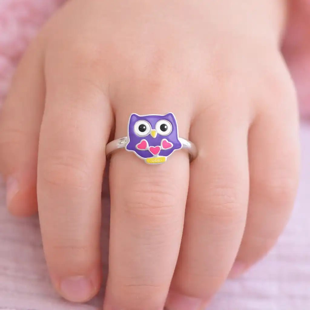 Eule Fingerring Kinder 925 Silber – Vogel Lila Bild 2