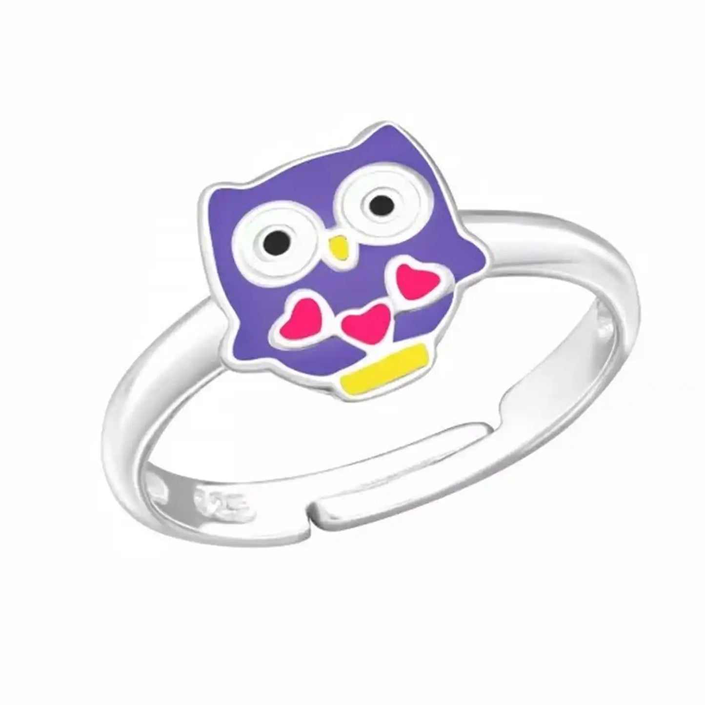 Eule Fingerring Kinder 925 Silber – Vogel Lila Bild 1