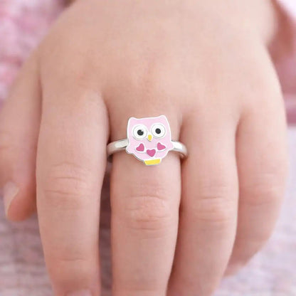 Eule Fingerring Kinder 925 Silber – Vogel Rosa Bild 2