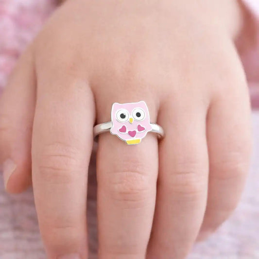 Eule Fingerring Kinder 925 Silber – Vogel Rosa Bild 2