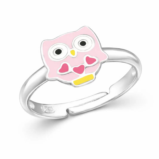Eule Fingerring Kinder 925 Silber – Vogel Rosa Bild 1