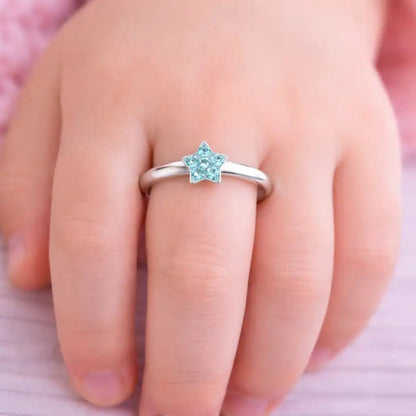 Stern Fingerring Kinder 925 Silber – Kristall Blau Bild 2