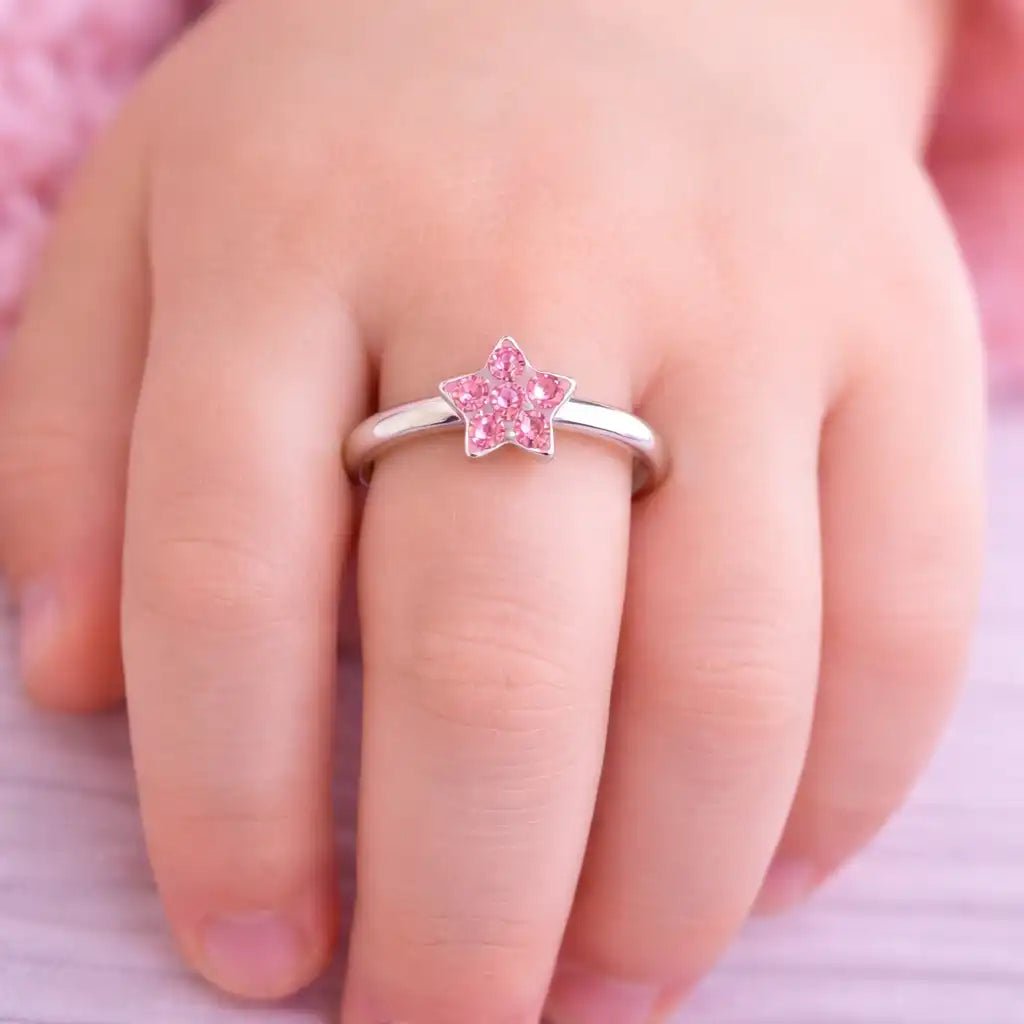 Stern Fingerring Kinder 925 Silber – Glitzer Rosa Bild 2