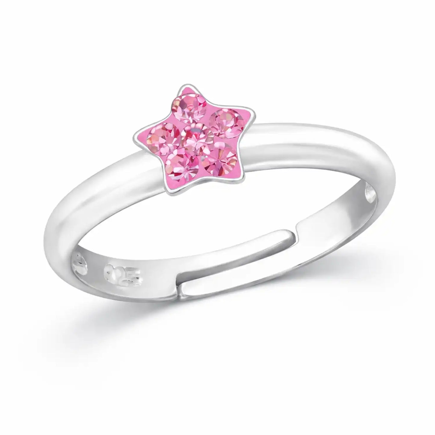Stern Fingerring Kinder 925 Silber – Glitzer Rosa Bild 1