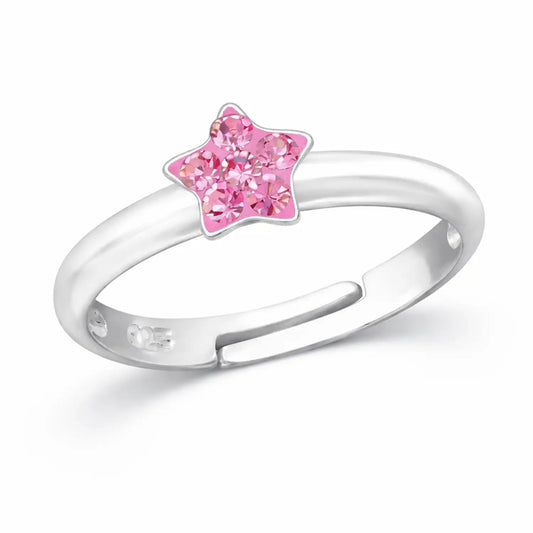 Stern Fingerring Kinder 925 Silber – Glitzer Rosa Bild 1
