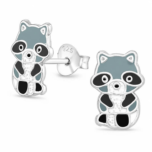 Waschbär Ohrstecker aus 925 Silber – süße Kinderohrringe Bild 1