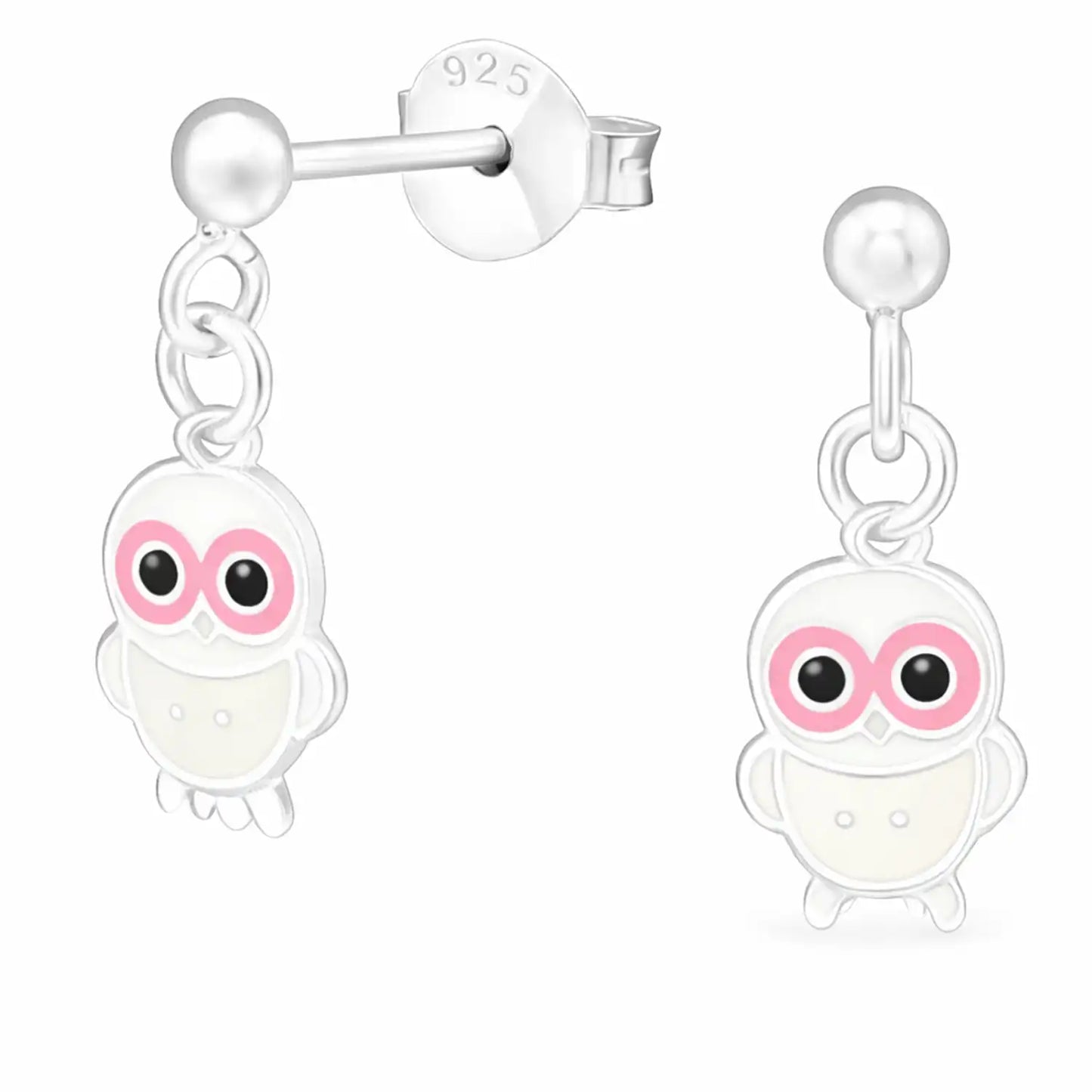 Eulen Ohrstecker Kinder Silber 925 – Vogel Weiß Bild 1