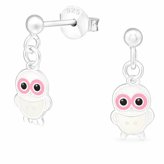 Eulen Ohrstecker Kinder Silber 925 – Vogel Weiß Bild 1