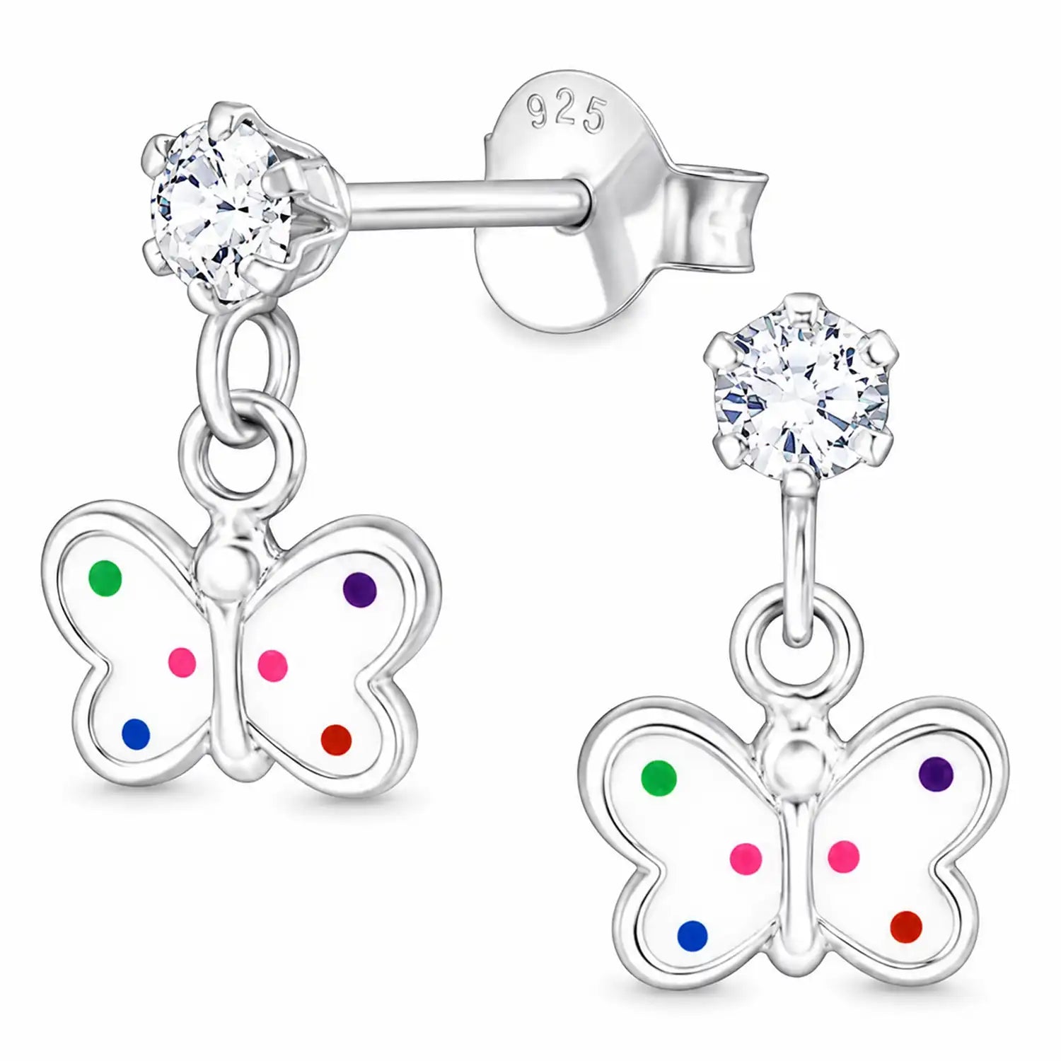 Weiße Schmetterling Ohrstecker aus 925 Silber für Mädchen Bild 1