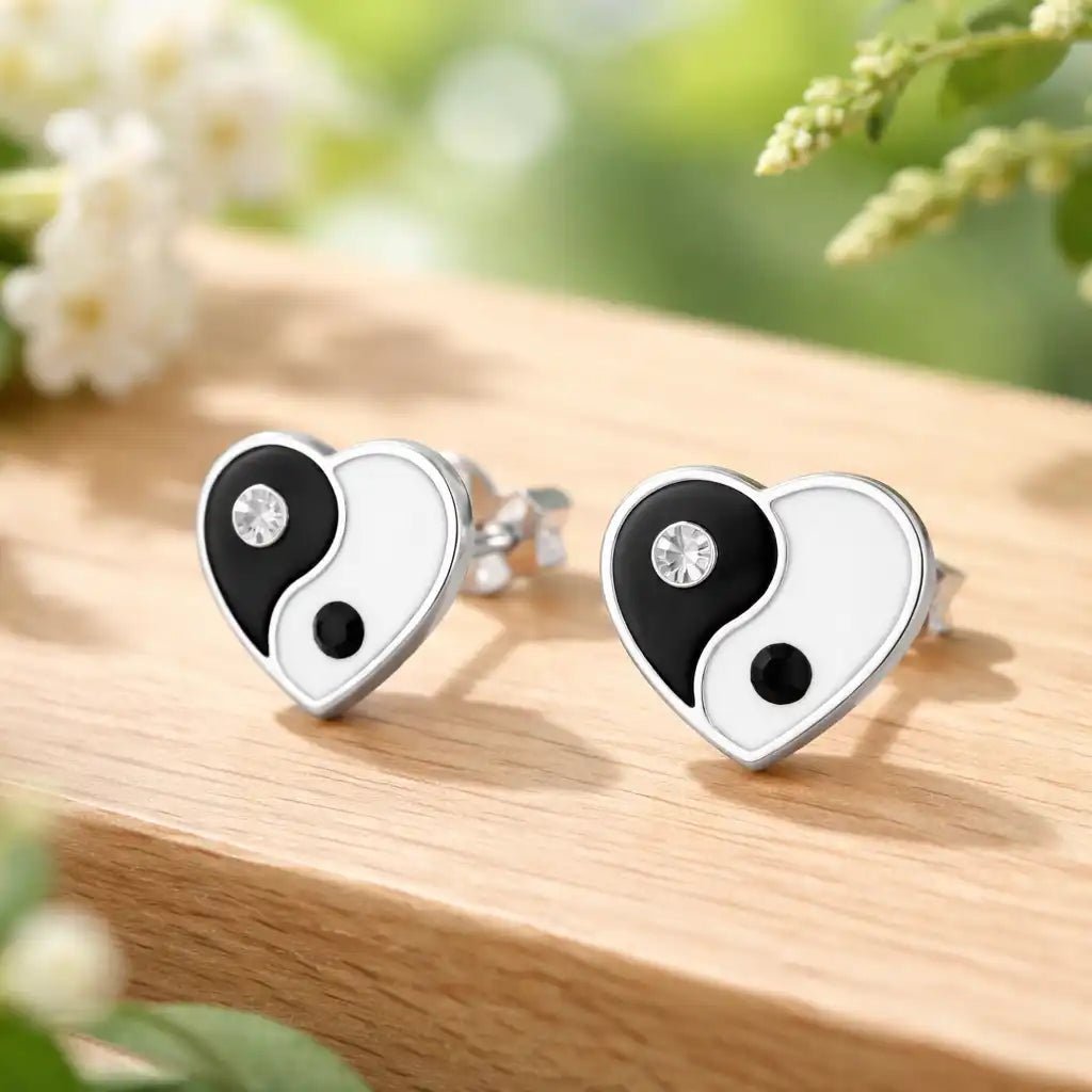 Yin Yang Ohrstecker in Herzform 925 Silber Bild 2
