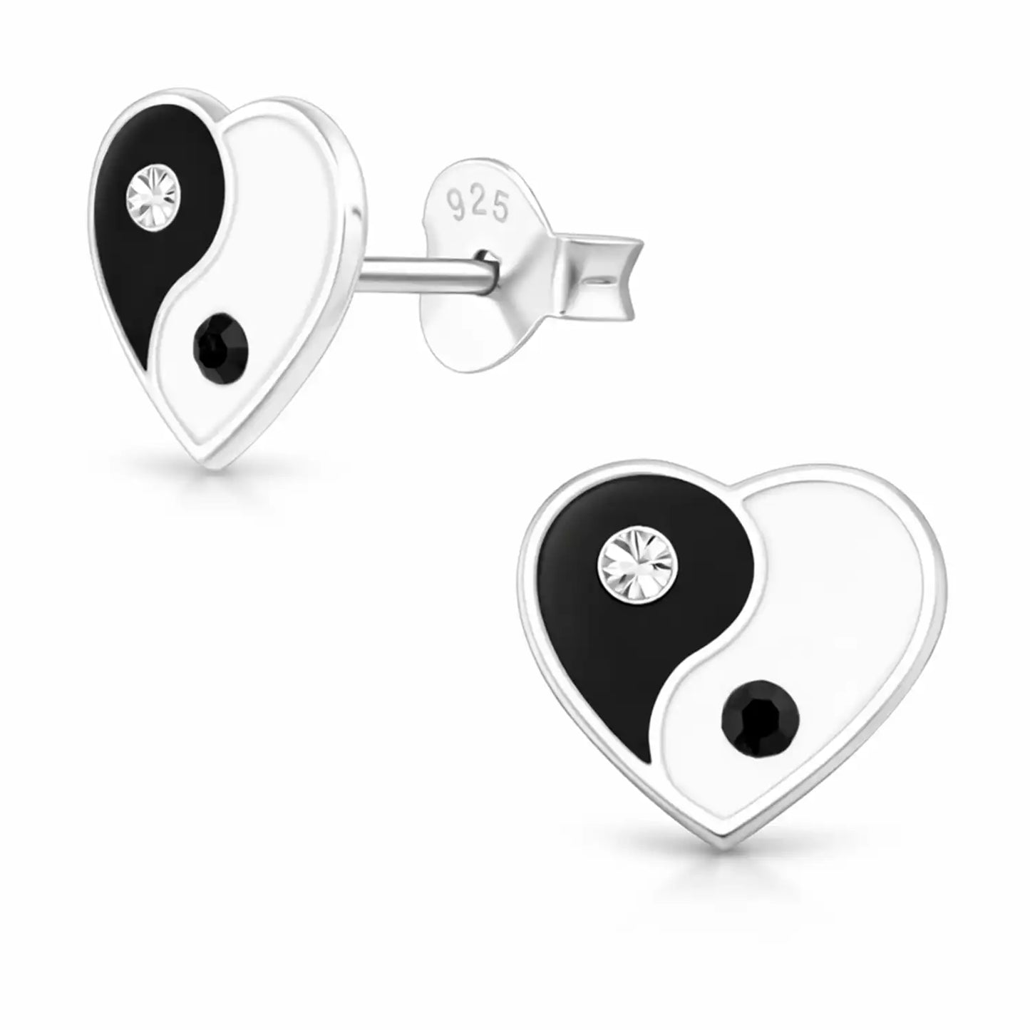 Yin Yang Ohrstecker in Herzform 925 Silber Bild 1
