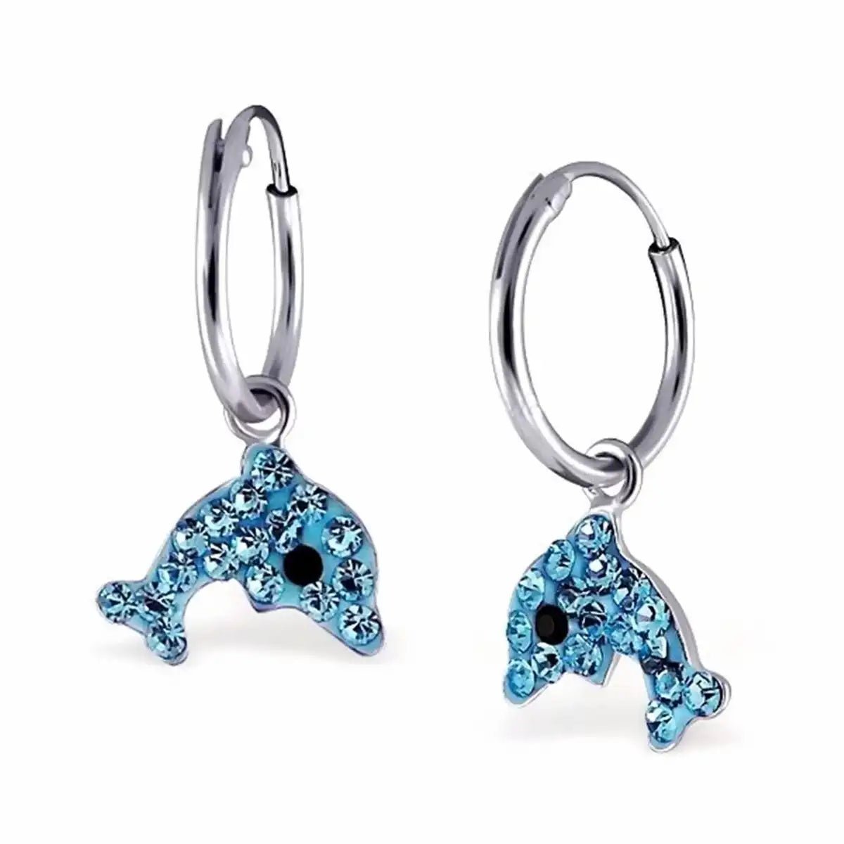 Delfin Creolen Kinder 925 Silber – Meer Ohrringe blau Bild 1