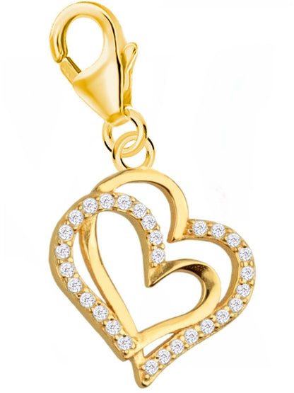 Zwei Herzen Charm vergoldet 925 Silber - Armband Anhänger Geschenk Bild 1