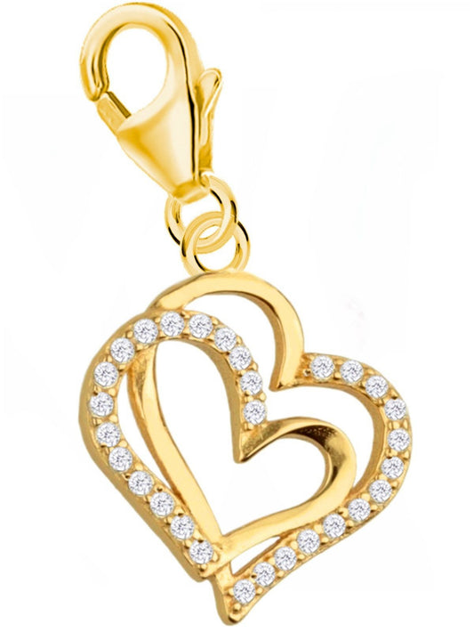 Zwei Herzen Charm vergoldet 925 Silber - Armband Anhänger Geschenk Bild 1